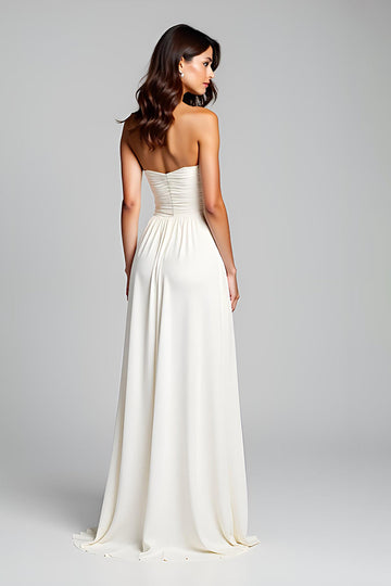 Sheath White Strapless Ruched Long Formal Dress